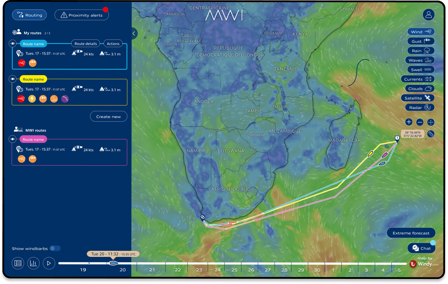 MWI Yachting — routing display