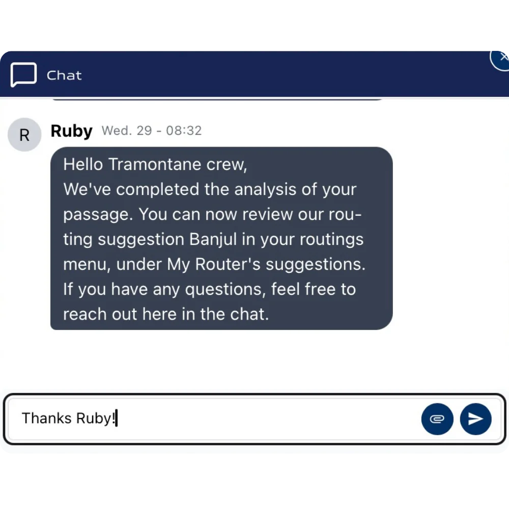 AI agent chat interface — routing assistant in MWI Shipping