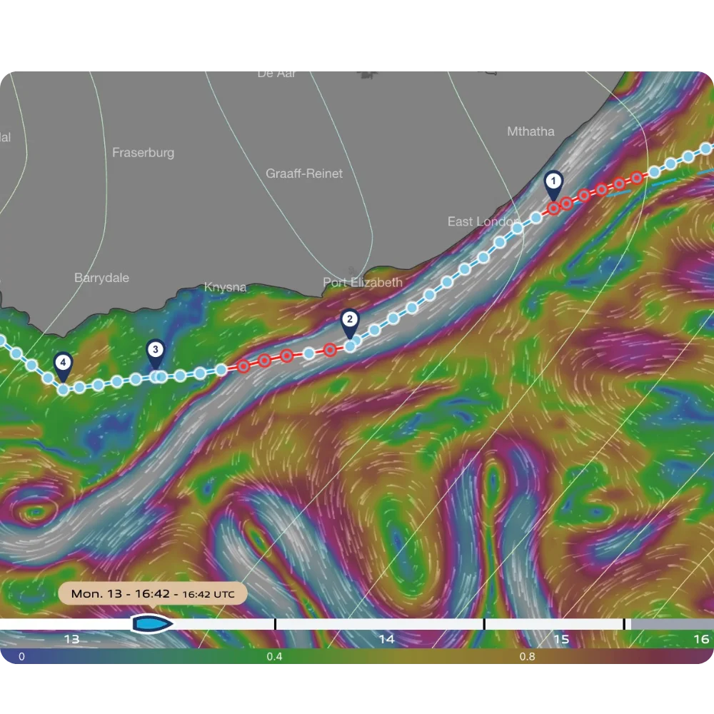MWI Shipping route map with weather front detection and routing optimisation